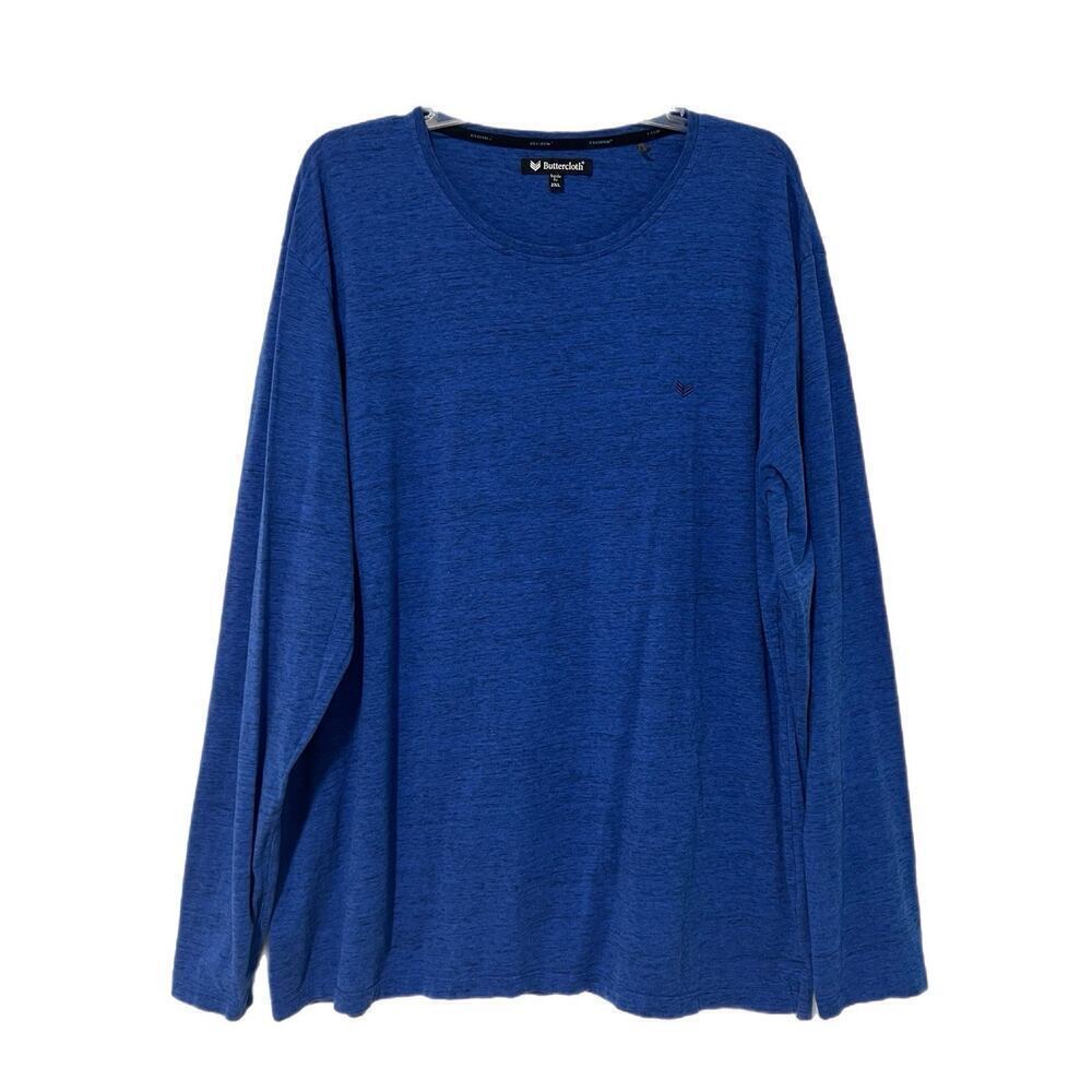Buttercloth Icy Cotton Tee Shirt Mens 2XL Heather Blue Crew Cotton Blend LS